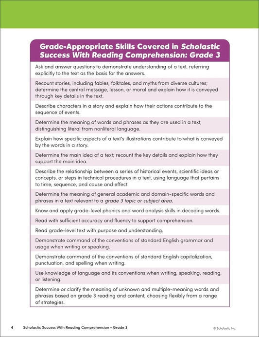 Scholastic Success with Reading Comprehension Grade 3 Workbook - MakoStars Store | English Books and Study Materials