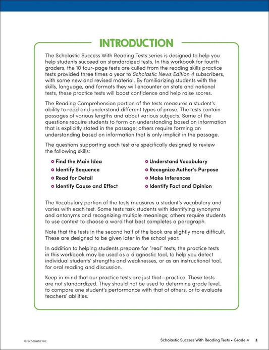 Scholastic Success with Reading Tests Grade 4 Workbook - MakoStars Store | English Books and Study Materials