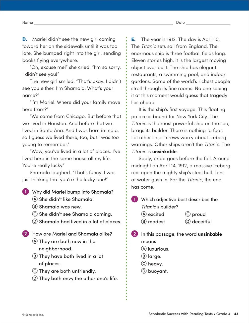 Scholastic Success with Reading Tests Grade 4 Workbook - MakoStars Store | English Books and Study Materials