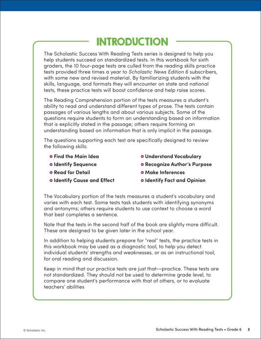 Scholastic Success with Reading Tests Grade 6 Workbook - MakoStars Store | English Books and Study Materials