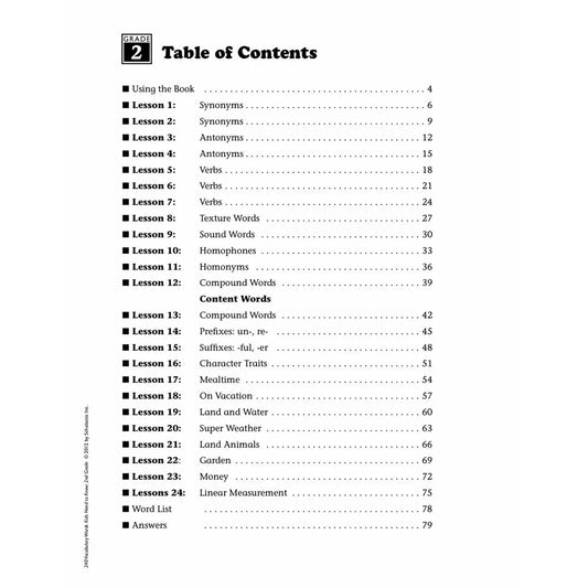 240 Vocabulary Words Kids Need to Know: Grade 2 - MakoStars Online Store