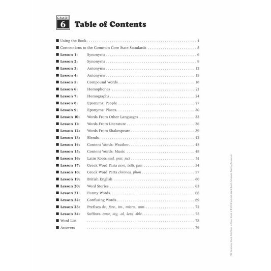 240 Vocabulary Words Kids Need to Know: Grade 6 - MakoStars Online Store