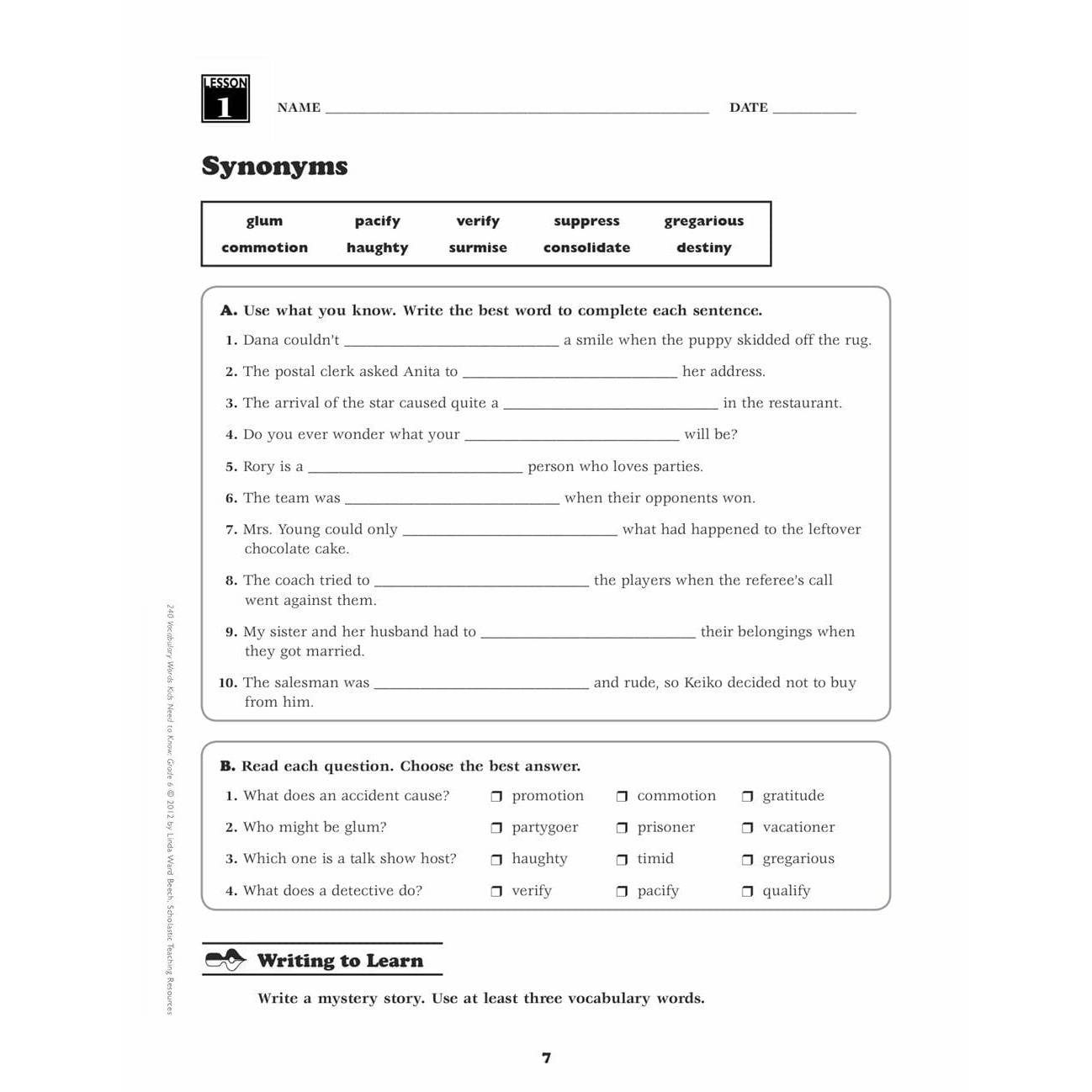 240 Vocabulary Words Kids Need to Know: Grade 6 - MakoStars Online Store