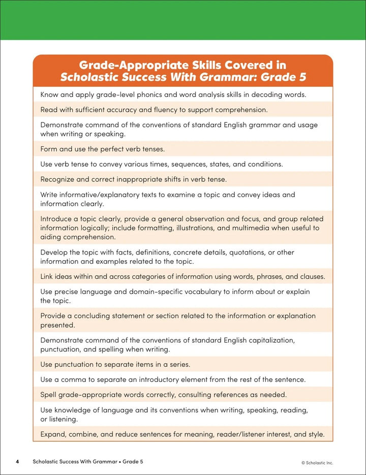 Scholastic Success with Grammar Grade 5 Workbook - MakoStars Online Store