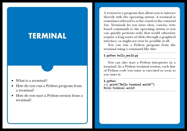 Python Flash Cards : Syntax, Concepts, and Examples