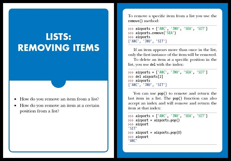 Python Flash Cards : Syntax, Concepts, and Examples
