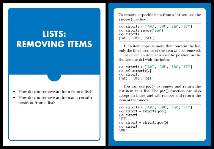 Python Flash Cards : Syntax, Concepts, and Examples