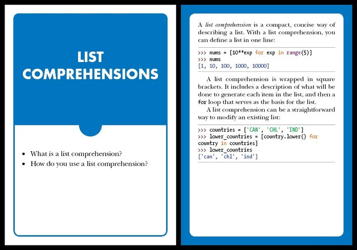 Python Flash Cards : Syntax, Concepts, and Examples