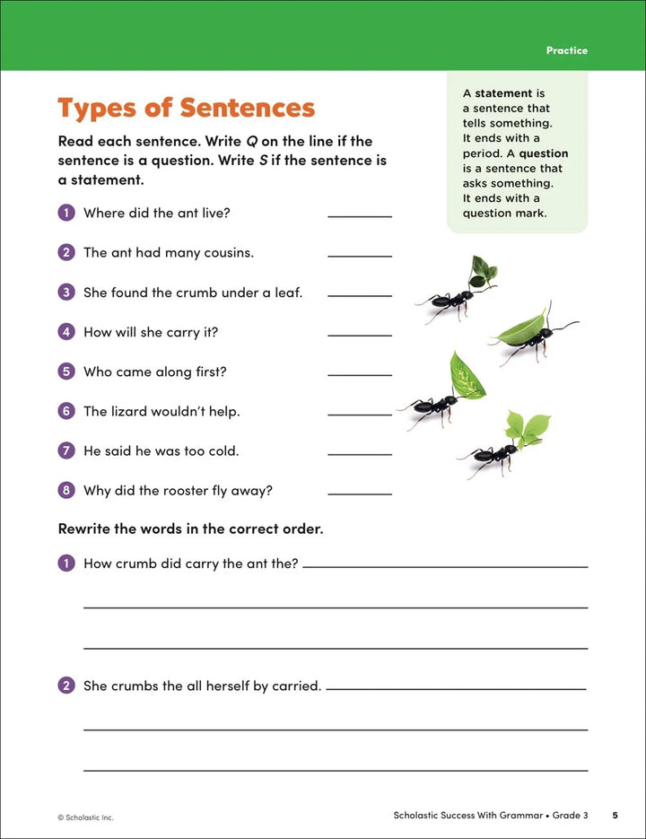 Scholastic Success with Grammar Grade 3 Workbook - MakoStars Store | English Books and Study Materials