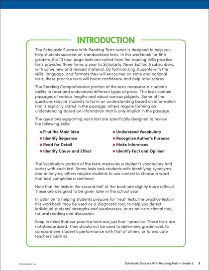 Scholastic Success with Reading Tests Grade 5 Workbook - MakoStars Store | English Books and Study Materials