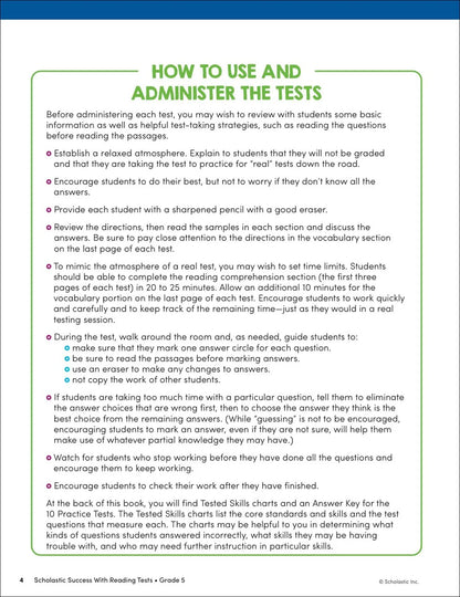 Scholastic Success with Reading Tests Grade 5 Workbook - MakoStars Store | English Books and Study Materials
