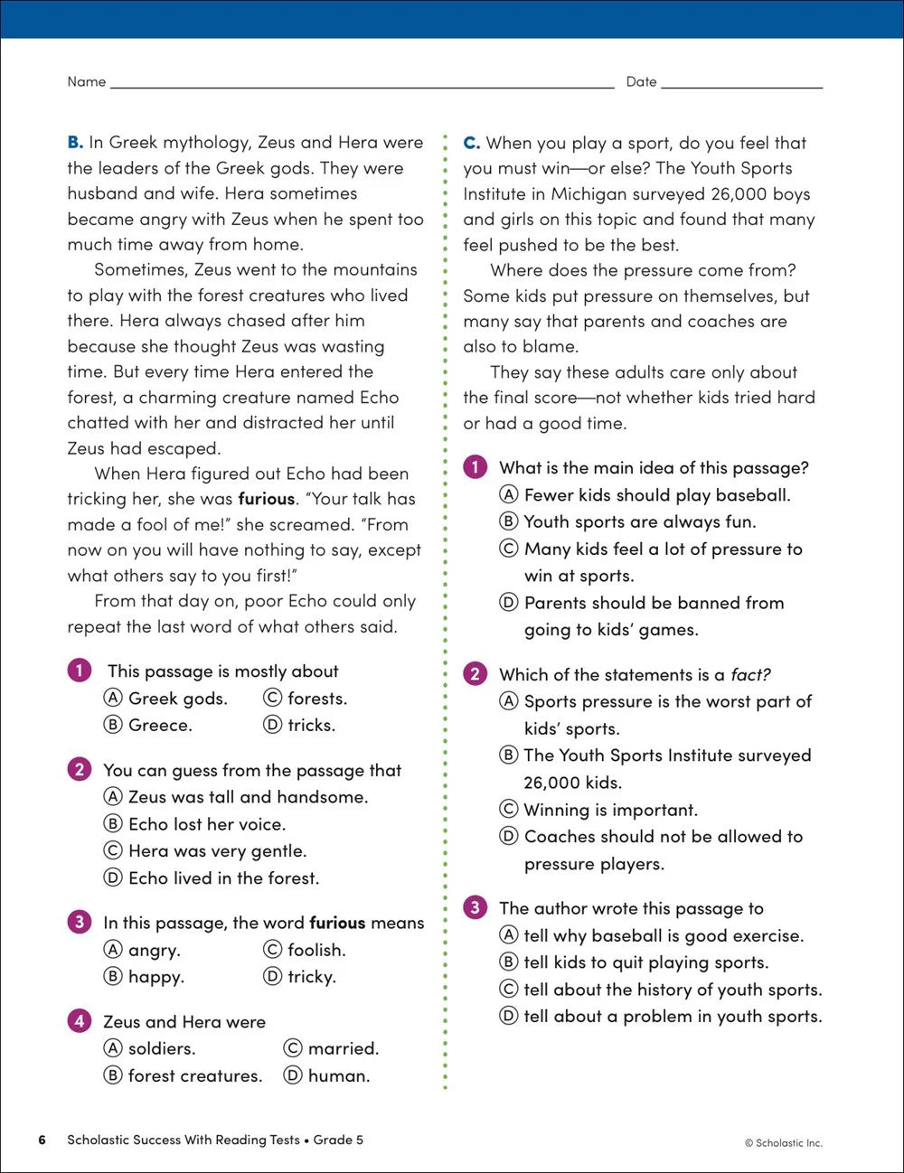 Scholastic Success with Reading Tests Grade 5 Workbook - MakoStars Store | English Books and Study Materials