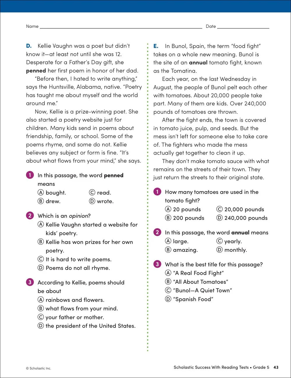 Scholastic Success with Reading Tests Grade 5 Workbook - MakoStars Store | English Books and Study Materials