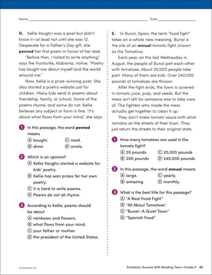 Scholastic Success with Reading Tests Grade 5 Workbook - MakoStars Store | English Books and Study Materials
