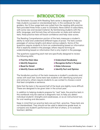 Scholastic Success with Reading Tests Grade 6 Workbook - MakoStars Store | English Books and Study Materials