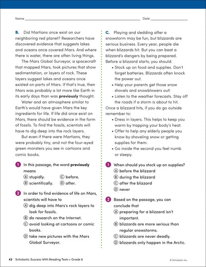 Scholastic Success with Reading Tests Grade 6 Workbook - MakoStars Store | English Books and Study Materials