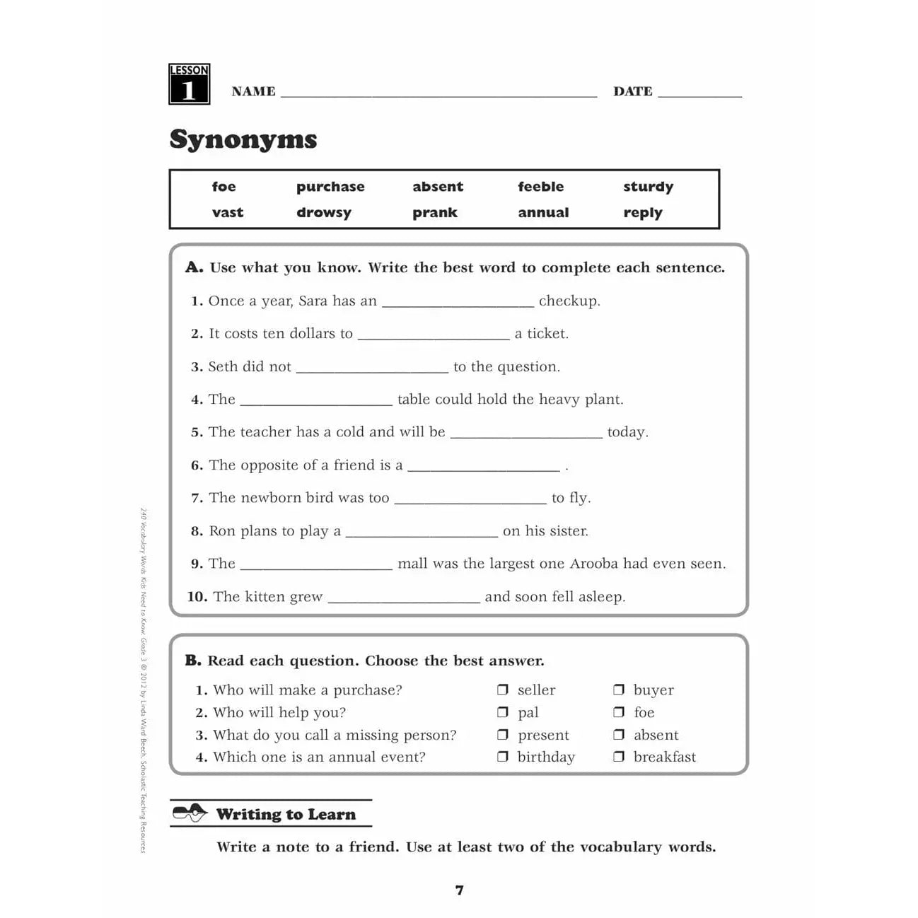 240 Vocabulary Words Kids Need to Know: Grade 3 - MakoStars Online Store