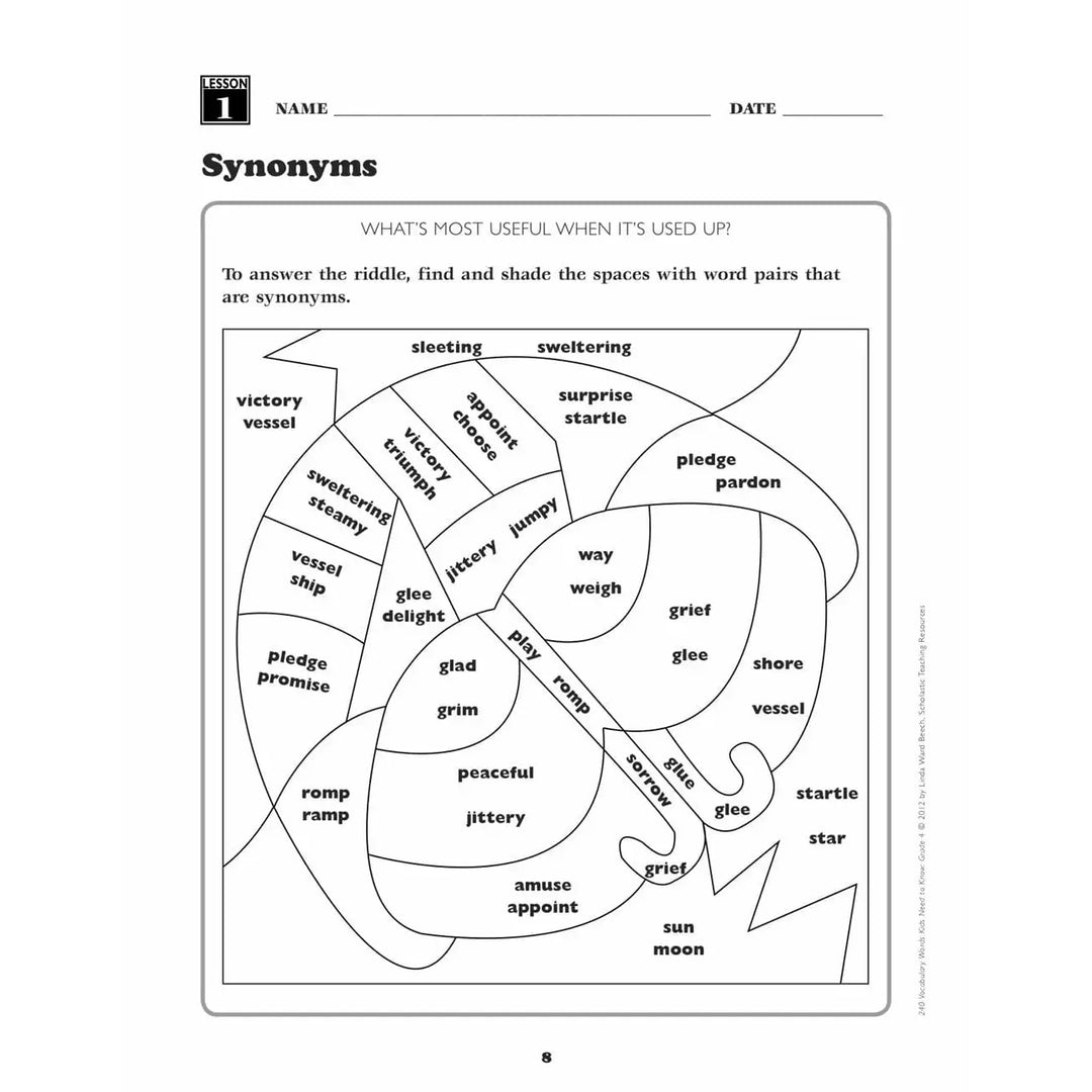 240 Vocabulary Words Kids Need to Know: Grade 4 - MakoStars Online Store