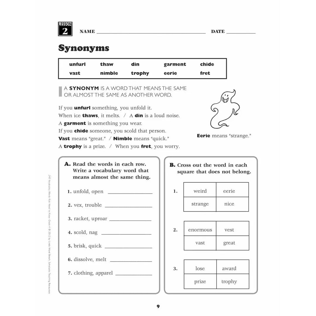 240 Vocabulary Words Kids Need to Know: Grade 4 - MakoStars Online Store